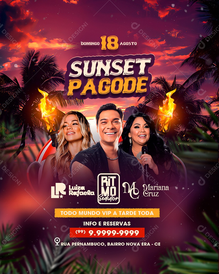 Flyer Sunset Pagode Luiza Rafaela Social Media PSD Editável