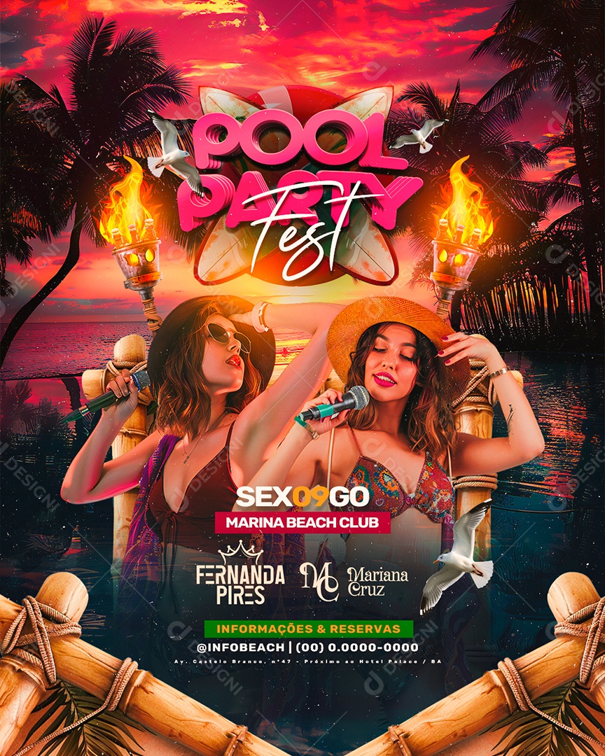 Flyer Pool Party Fest Fernanda Pires Mariana Cruz Social Media PSD Editável