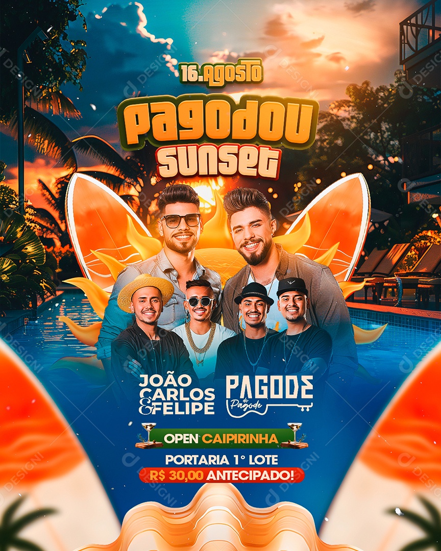 Flyer Pagodou Sunset João Carlos e Felipe Social Media PSD Editável