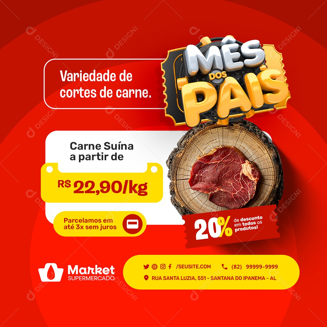 Supermercado Mês dos Pais Carne Suína Social Media PSD Editável