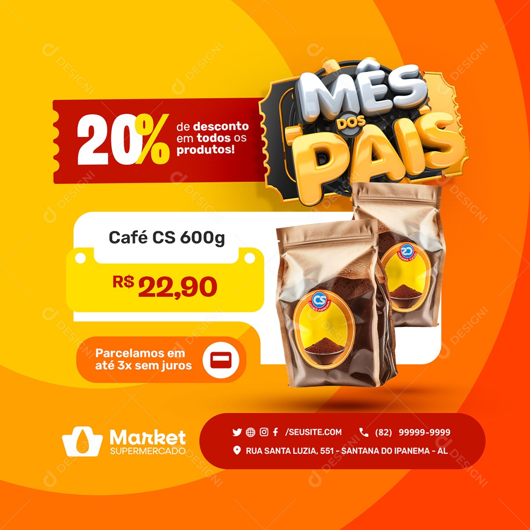 Supermercado Mês dos Pais Café CS Social Media PSD Editável