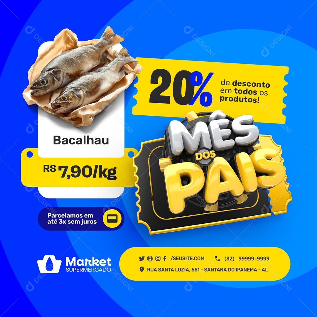 Supermercado Mês dos Pais Bacalhau Social Media PSD Editável