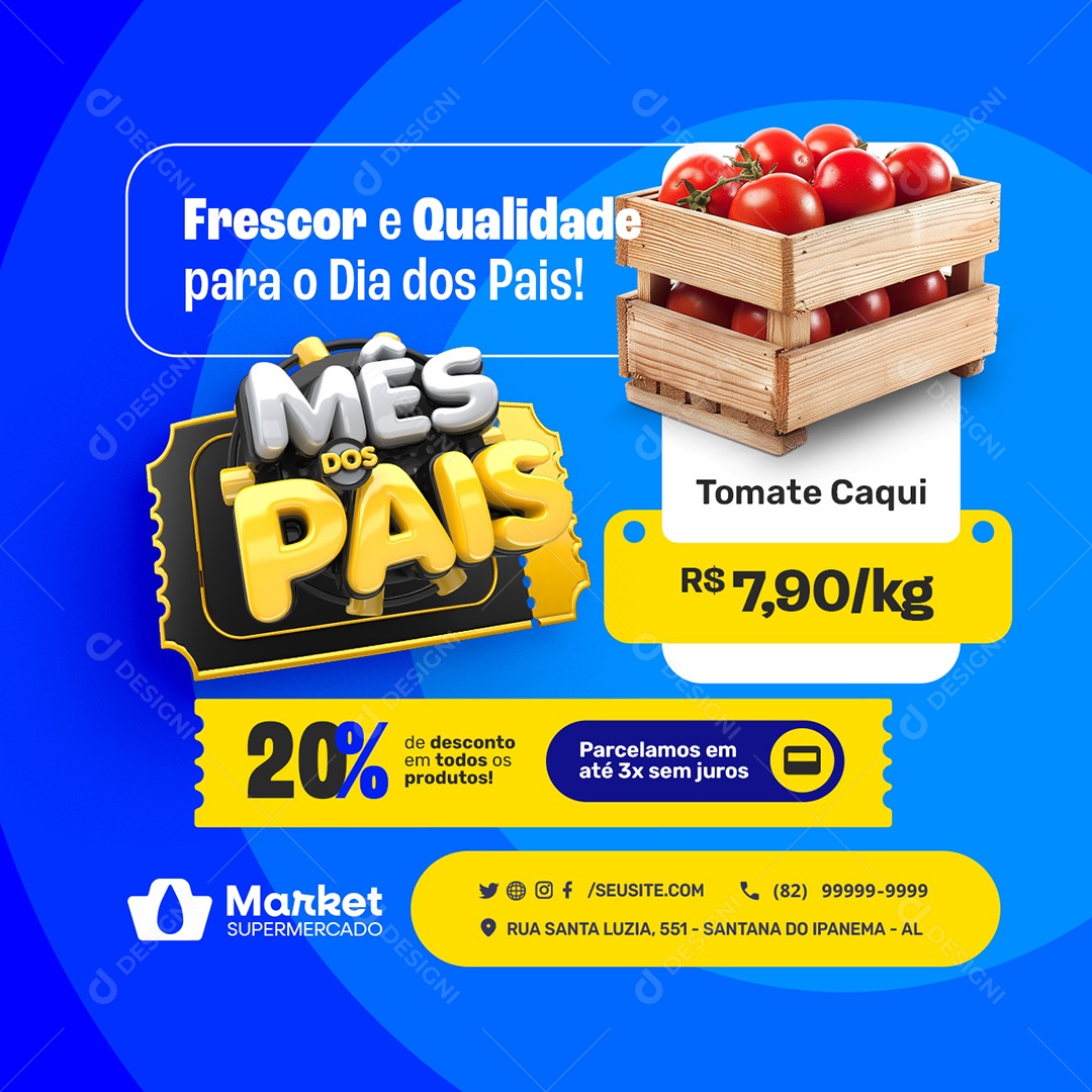 Supermercado Mês dos Pais Tomate Caqui Social Media PSD Editável