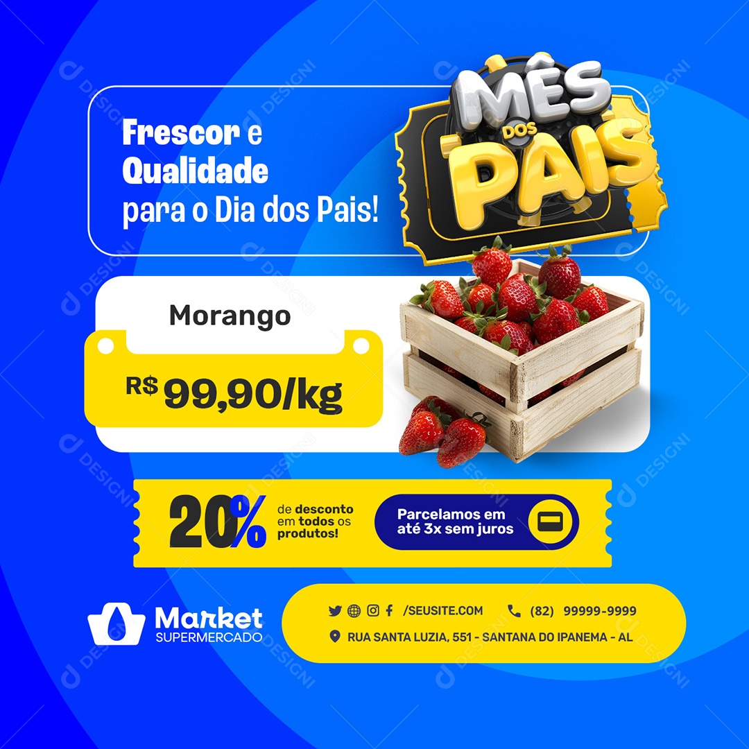 Supermercado Mês dos Pais Morango Social Media PSD Editável
