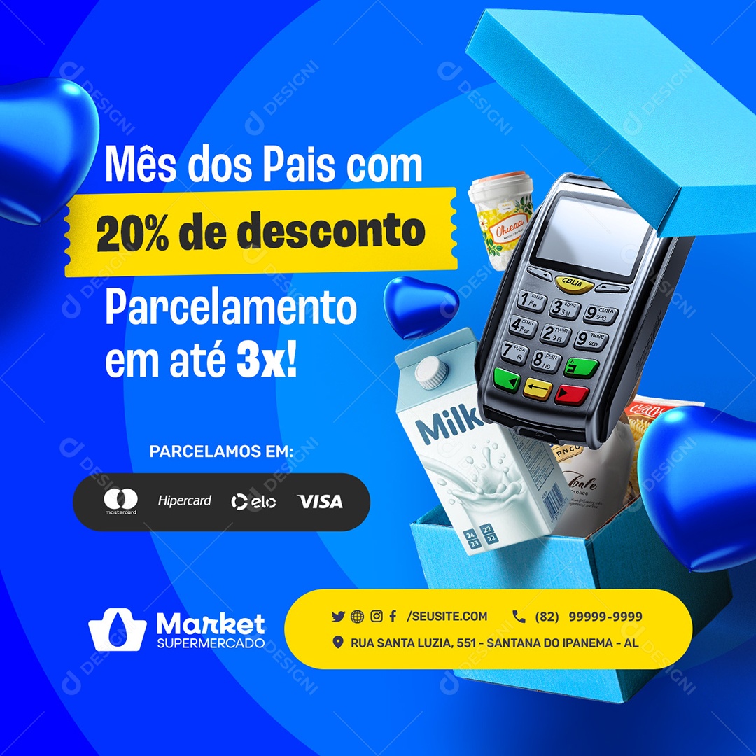 Supermercado Mês dos Pais 20% de Desconto Social Media PSD Editável