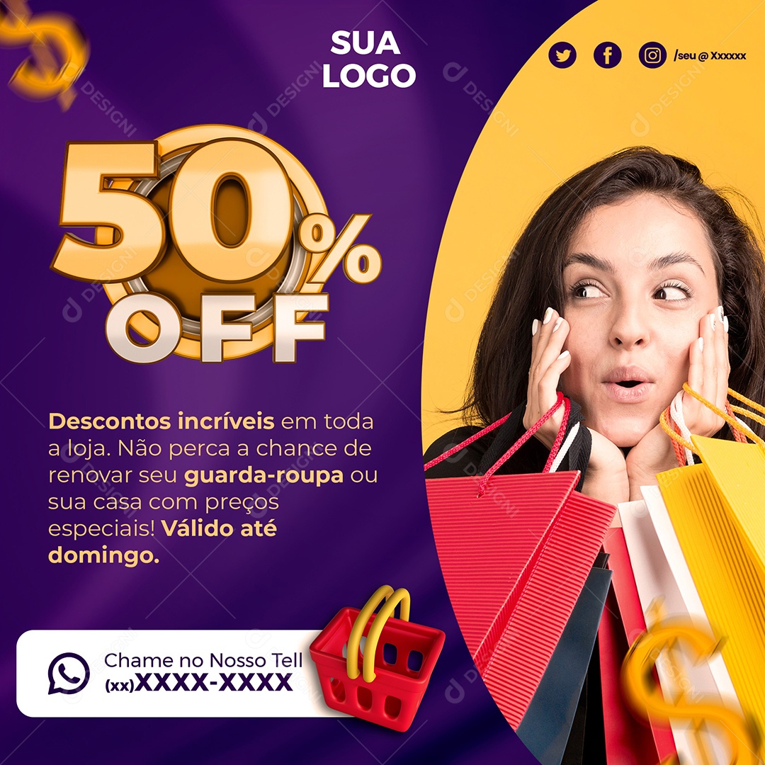 Post Template Varejo Ecommerce Social Media Mercado Promoção PSD Editável