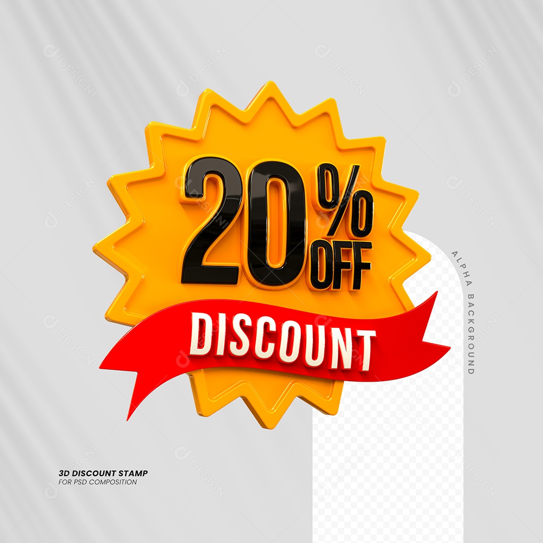 Desconto de 20% OFF Elemento 3D Laranja e Preto para Composição PSD
