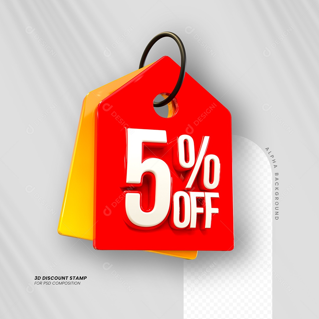 Desconto de 5% OFF Elemento 3D Vermelho e Branco para Composição PSD