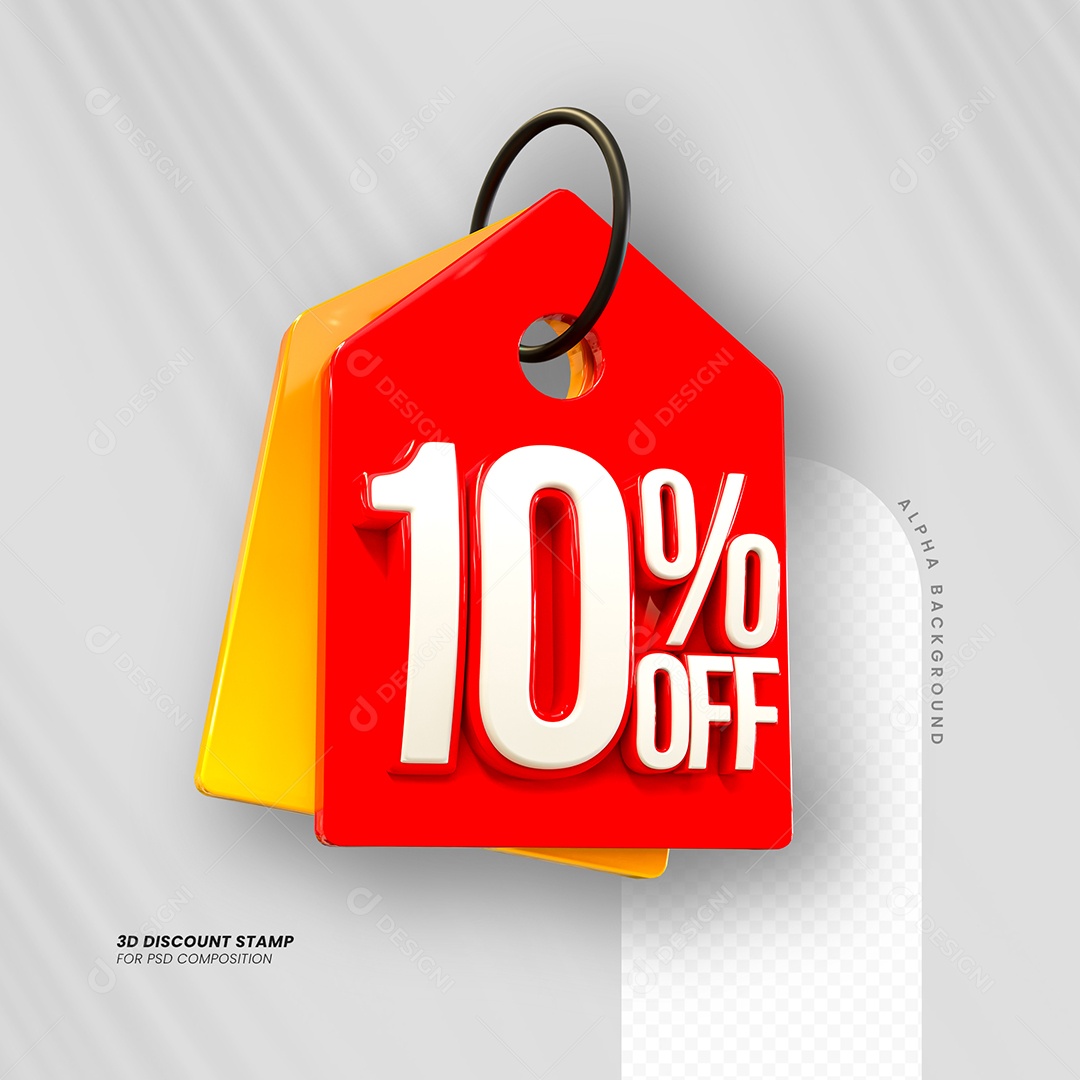 Desconto de 10% OFF Elemento 3D Vermelho e Branco para Composição PSD