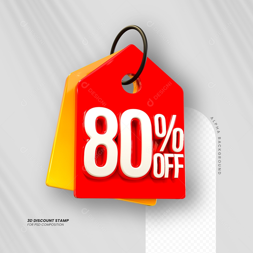 Desconto de 80% OFF Elemento 3D Vermelho e Branco para Composição PSD