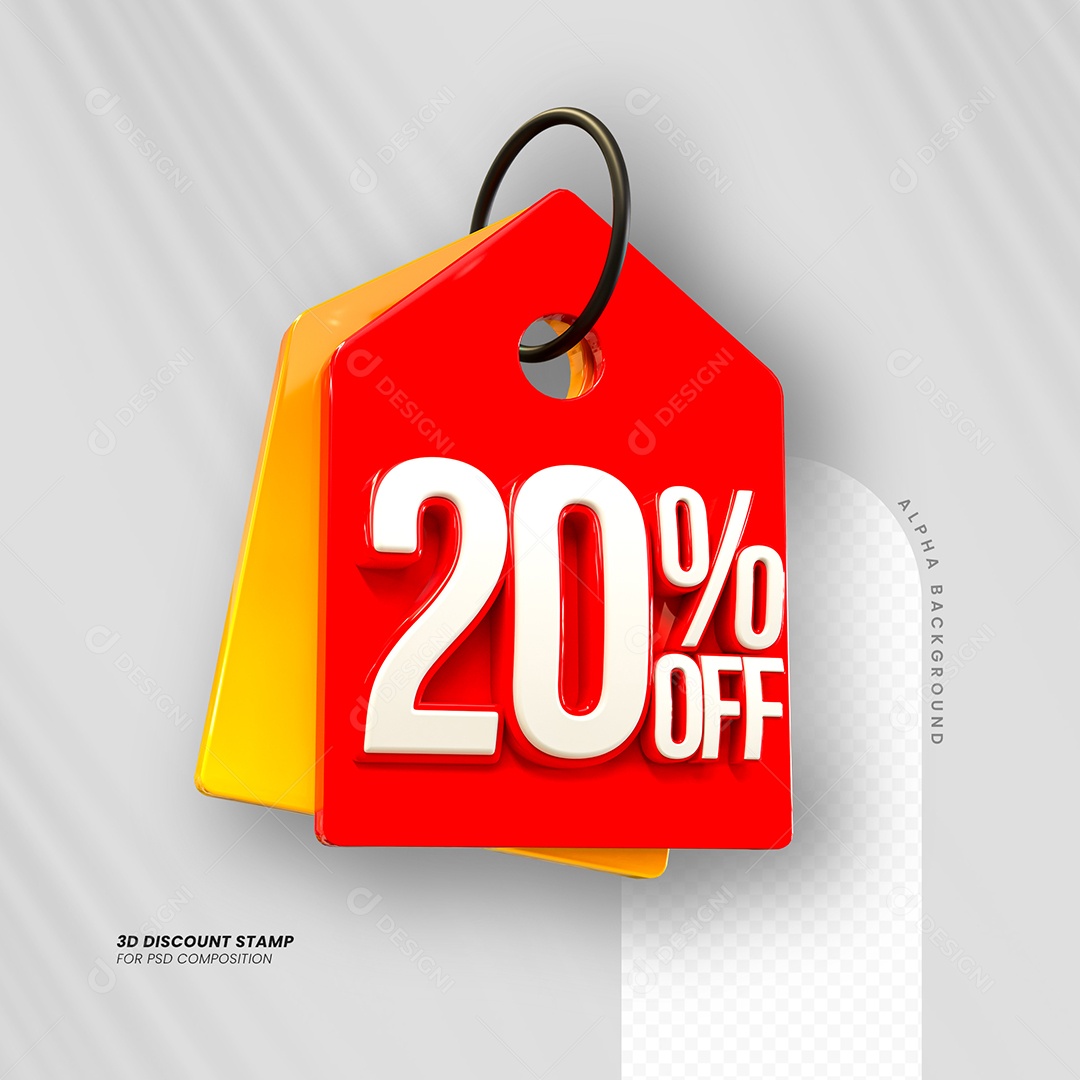 Desconto de 20% OFF Elemento 3D Vermelho e Branco para Composição PSD