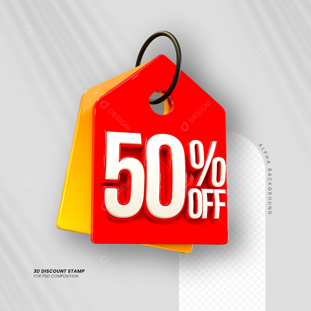 Desconto de 50% OFF Elemento 3D Vermelho e Branco para Composição PSD