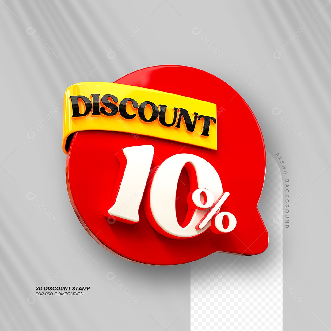 Desconto 10% Elemento 3D Vermelho e Branco para Composição PSD