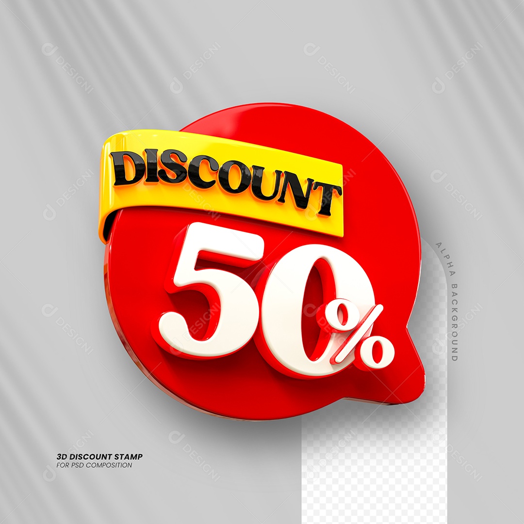 Desconto 50% Elemento 3D Vermelho e Branco para Composição PSD
