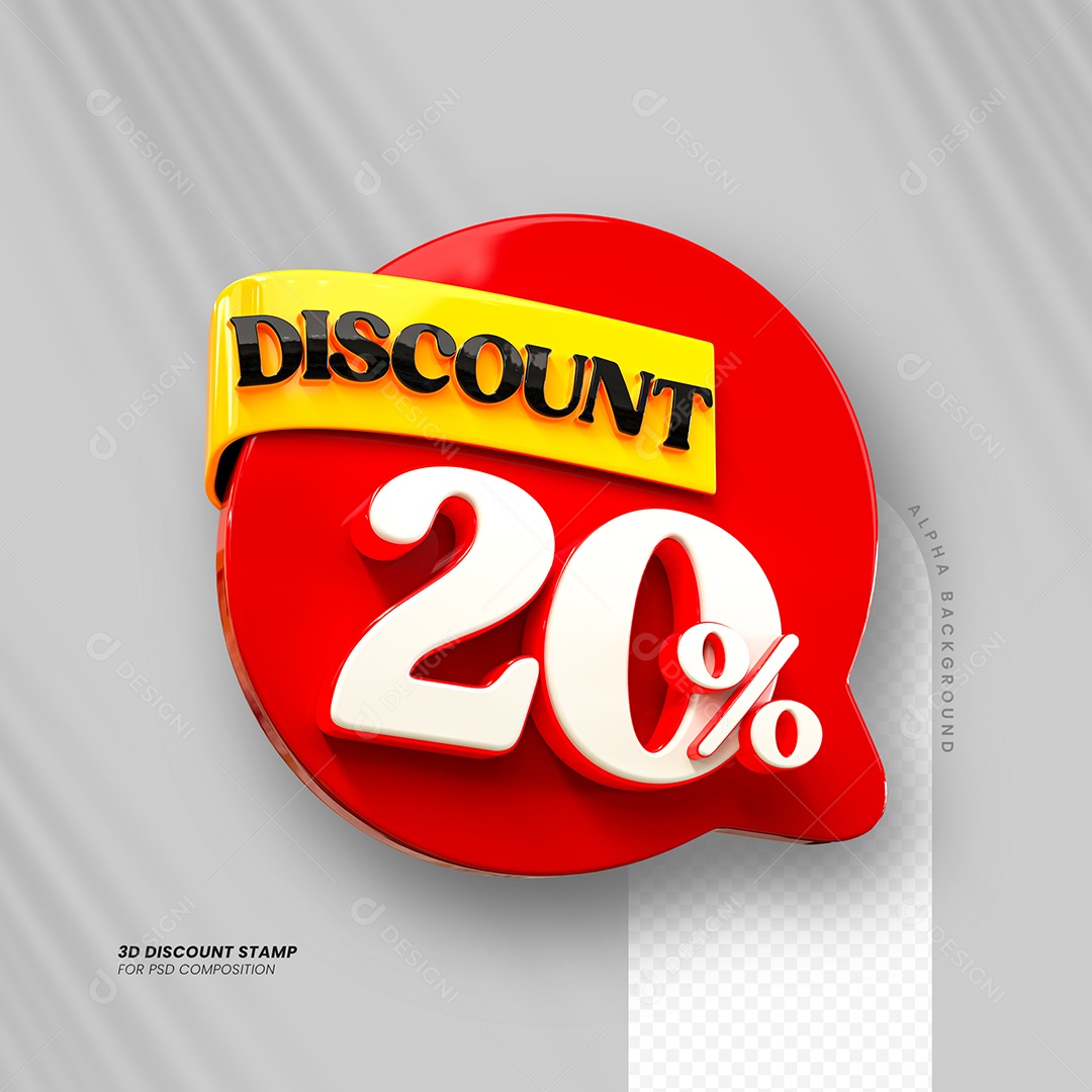 Desconto 20% Elemento 3D Vermelho e Branco para Composição PSD