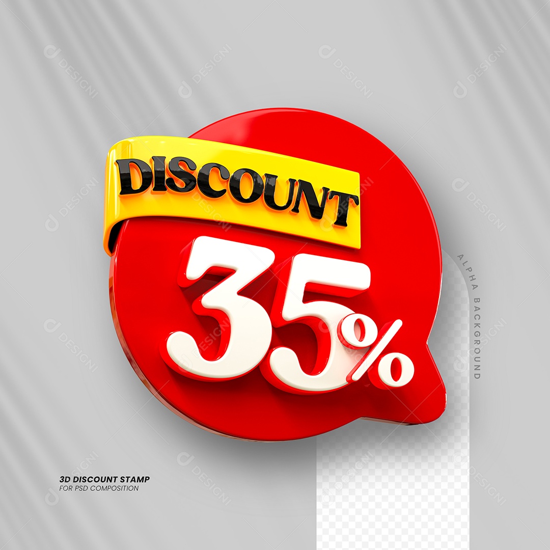 Desconto 35% Elemento 3D Vermelho e Branco para Composição PSD