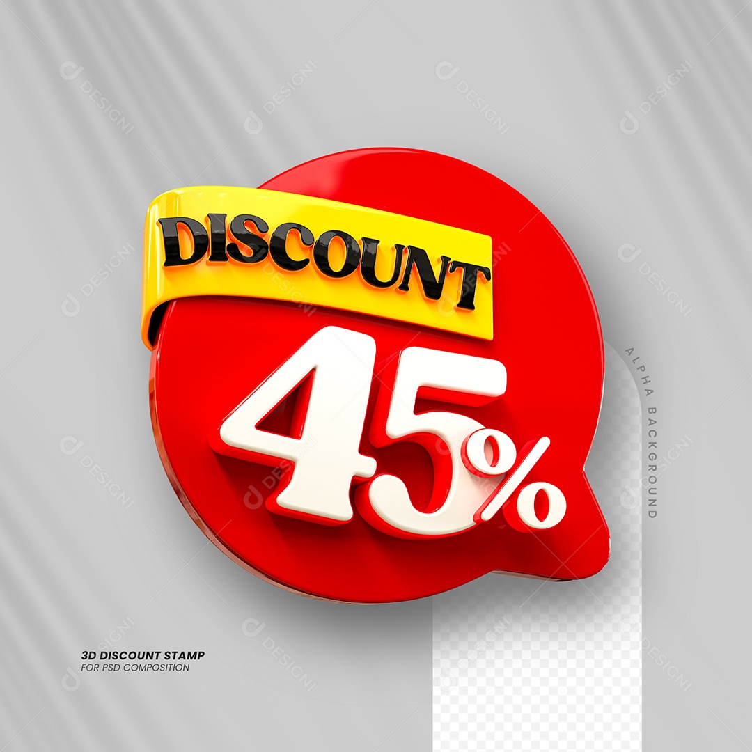 Desconto 45% Elemento 3D Vermelho e Branco para Composição PSD
