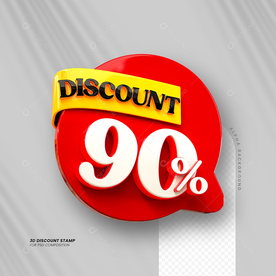 Desconto 90% Elemento 3D Vermelho e Branco para Composição PSD