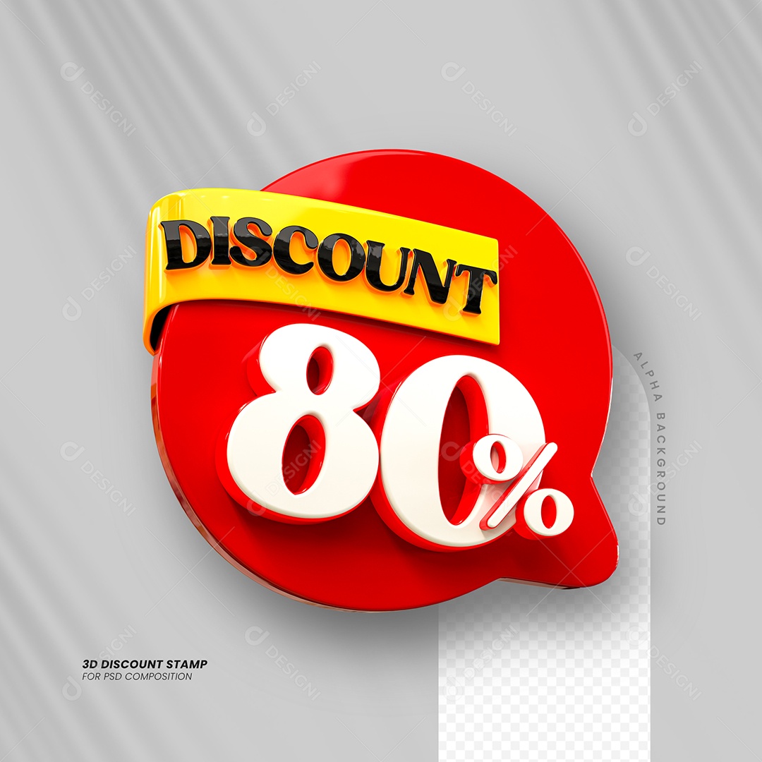 Desconto 80% Elemento 3D Vermelho e Branco para Composição PSD