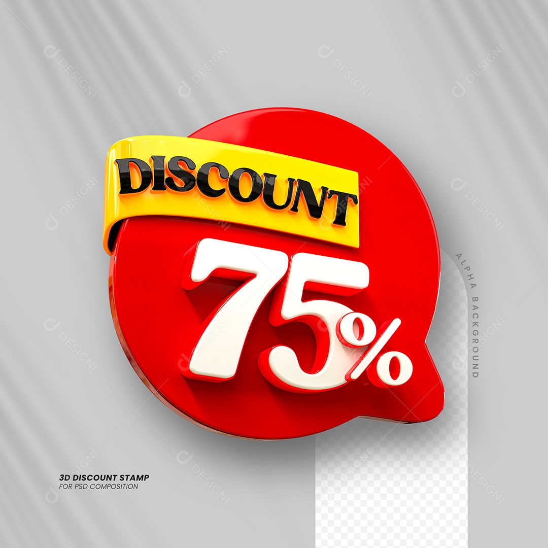 Desconto 75% Elemento 3D Vermelho e Branco para Composição PSD