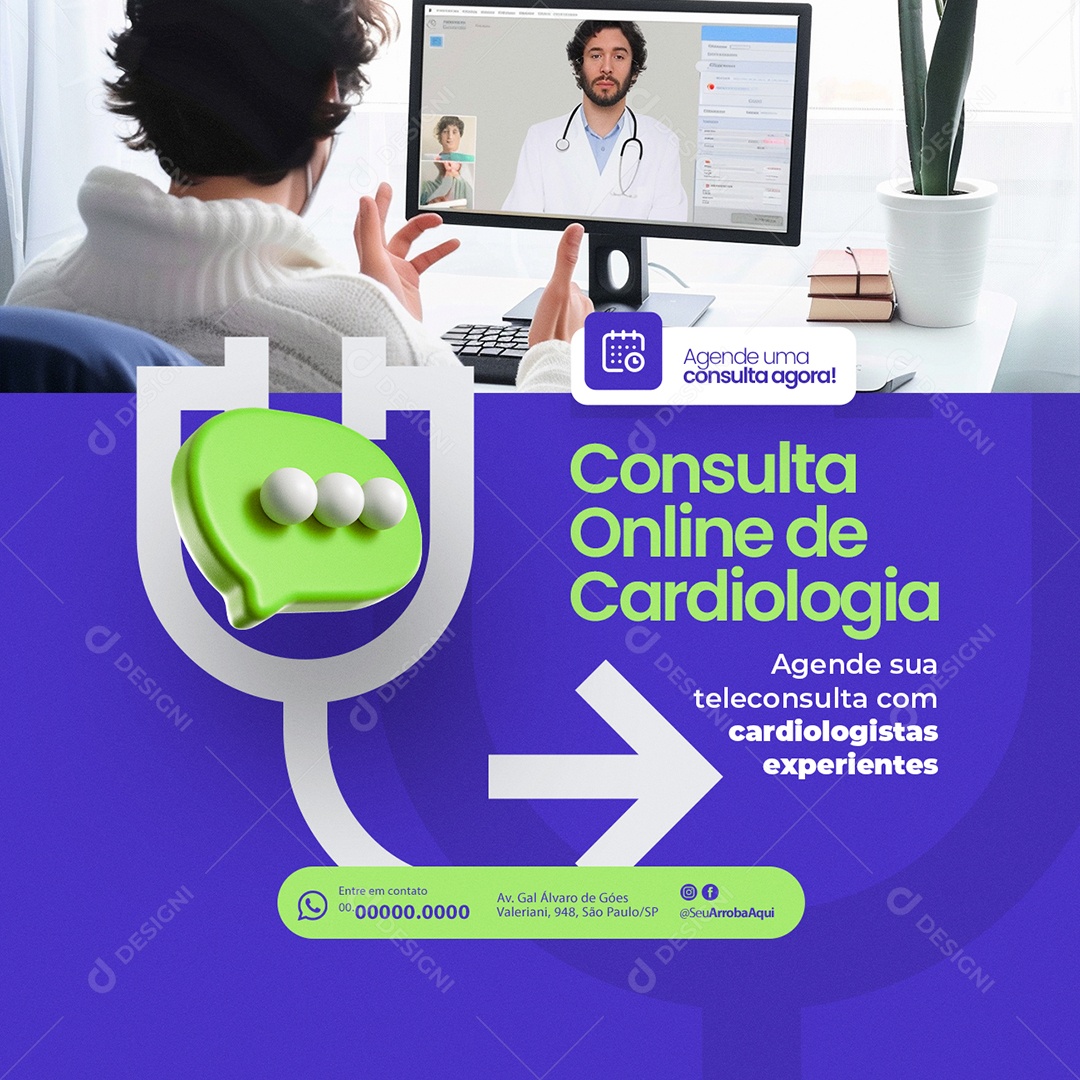 Telemedicina Consulta Online de Cardiologia Social Media PSD Editável