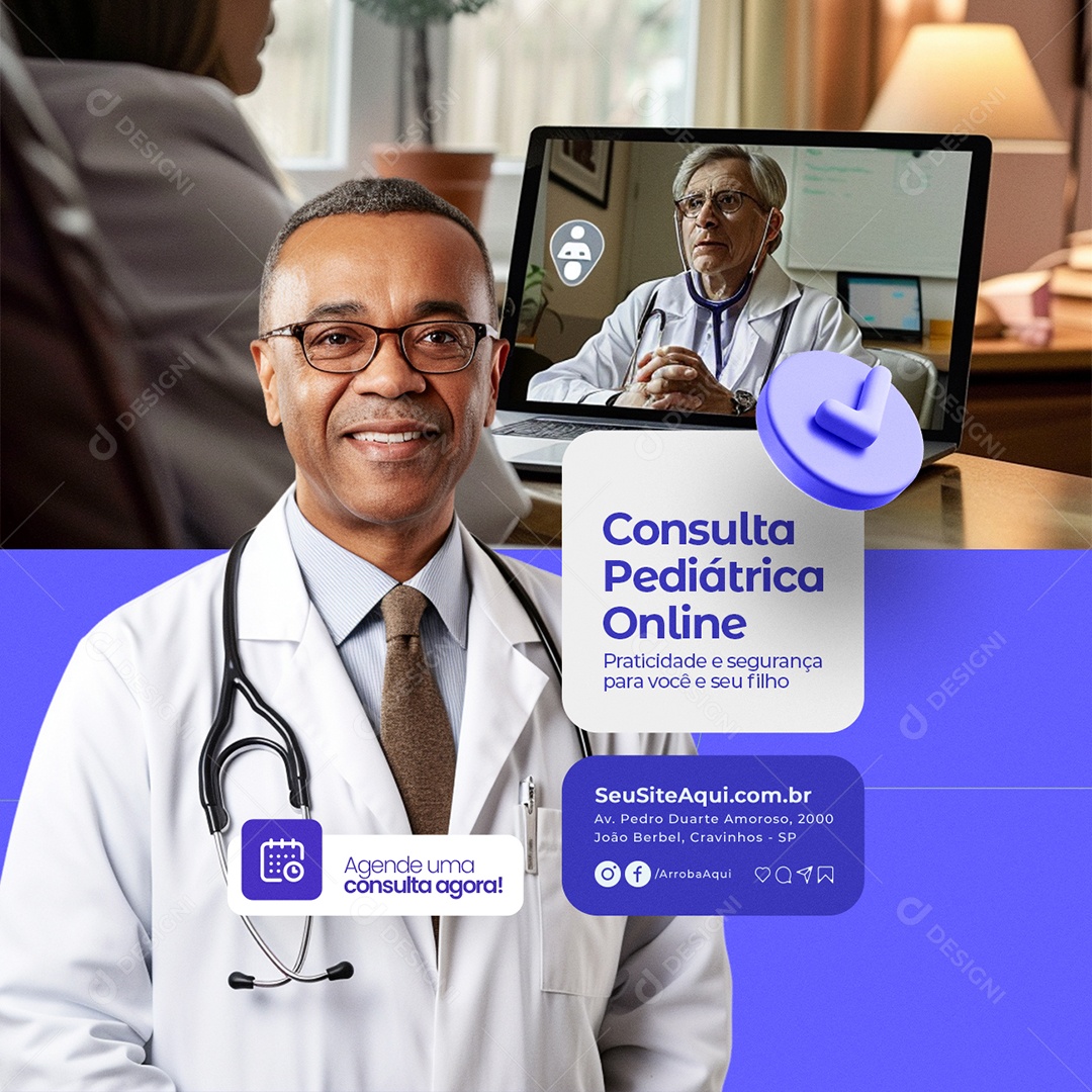 Telemedicina Consulta Pediátrica Online Social Media PSD Editável