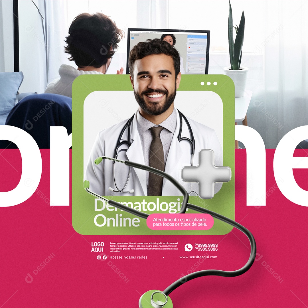 Telemedicina Dermatologia Online Social Media PSD Editável