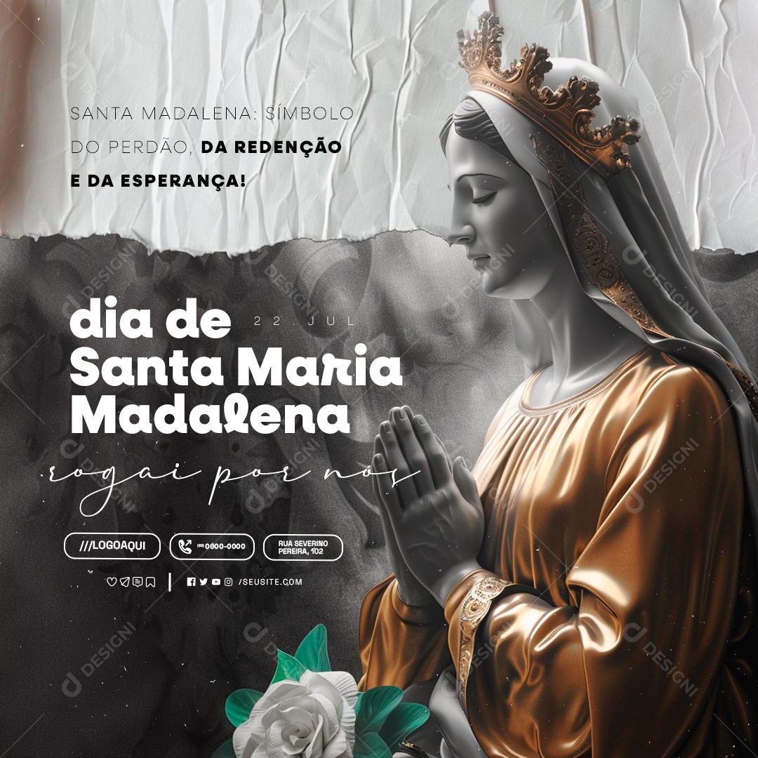 Dia de Santa Maria Madalena 22 de Julho Rogai por Nós Social Media PSD Editável