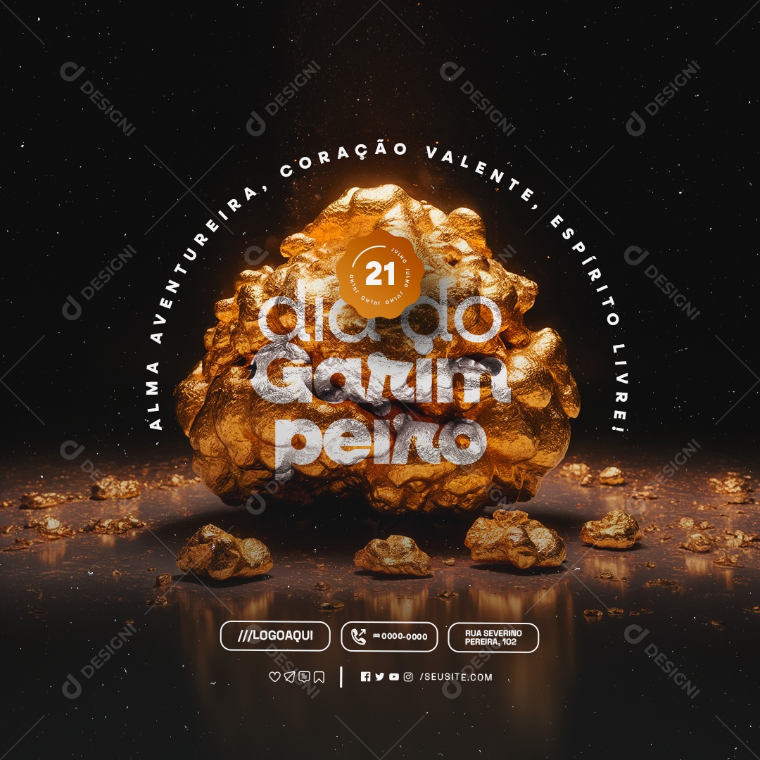 Dia do Garimpeiro 21 de Julho Coração Valente Social Media PSD Editável