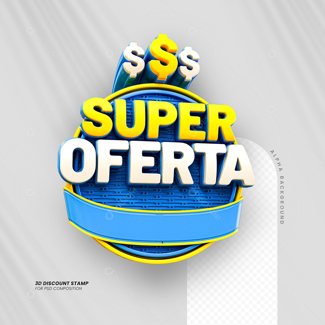 Super Oferta Selo 3D Azul Amarelo e Branco para Composição PSD