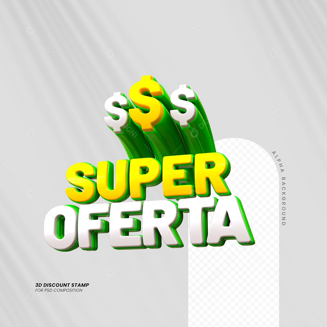 Super Oferta Selo 3D Verde e Branco para Composição PSD