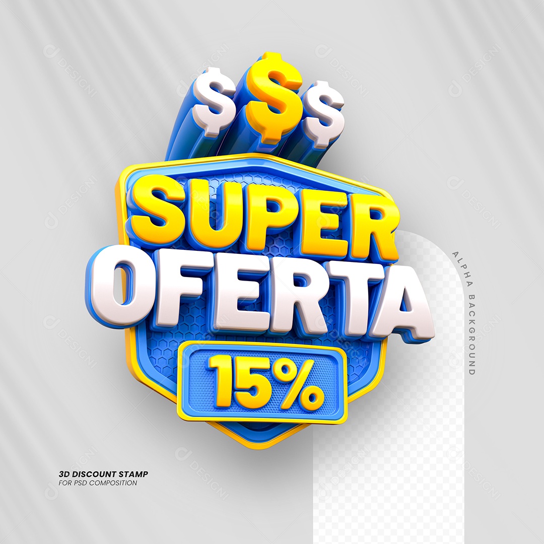 Super Oferta de 15% Selo 3D Azul e Branco para Composição PSD