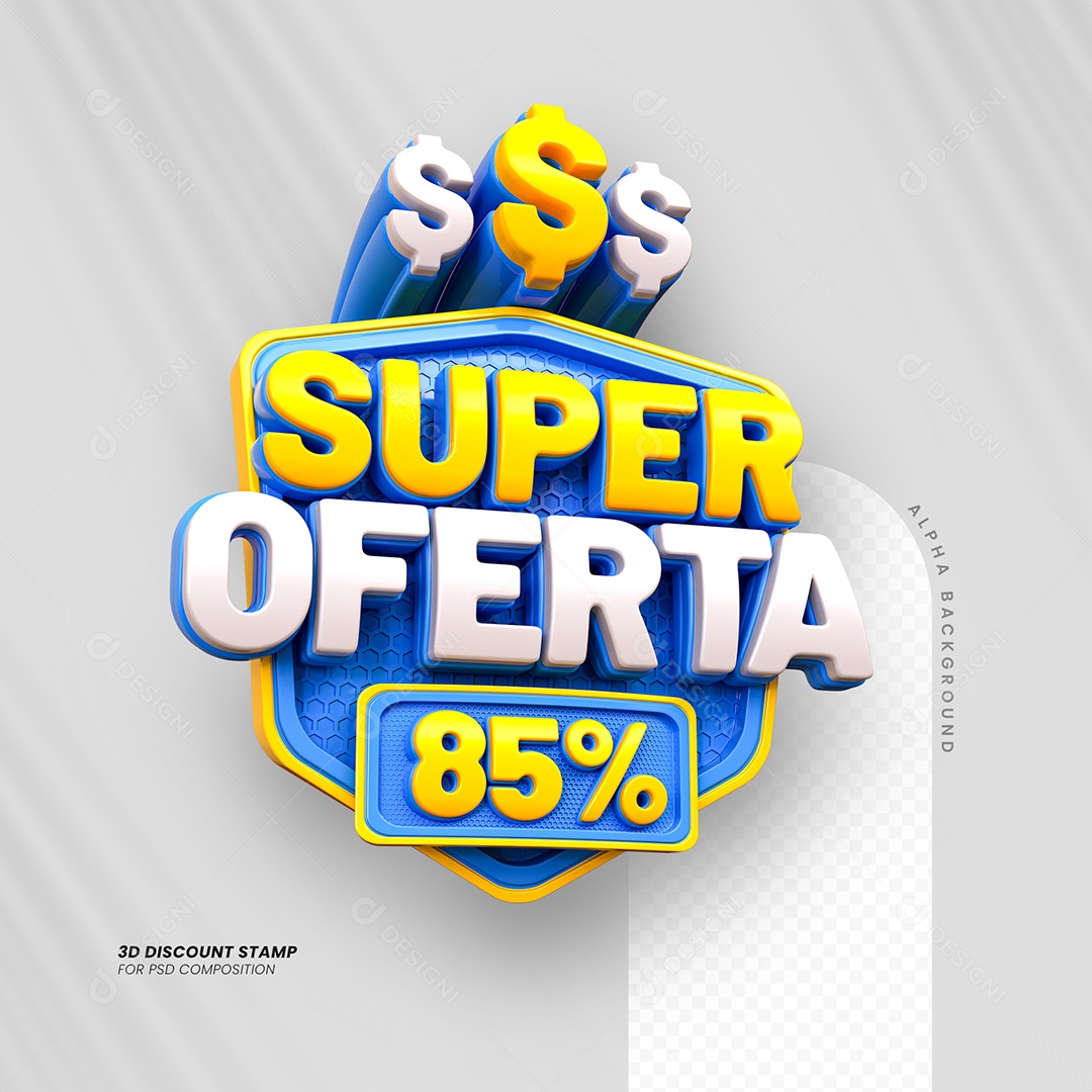 Super Oferta de 85% Selo 3D Azul e Branco para Composição PSD
