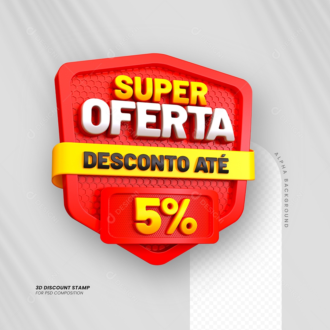 Super Ofertas de 5% Selo 3D Amarelo e Branco para Composição PSD