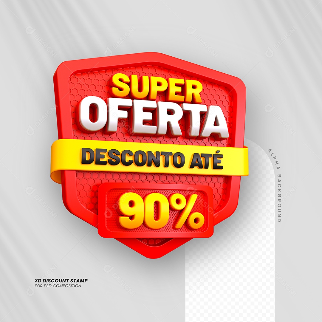 Super Ofertas de 90% Selo 3D Amarelo e Branco para Composição PSD