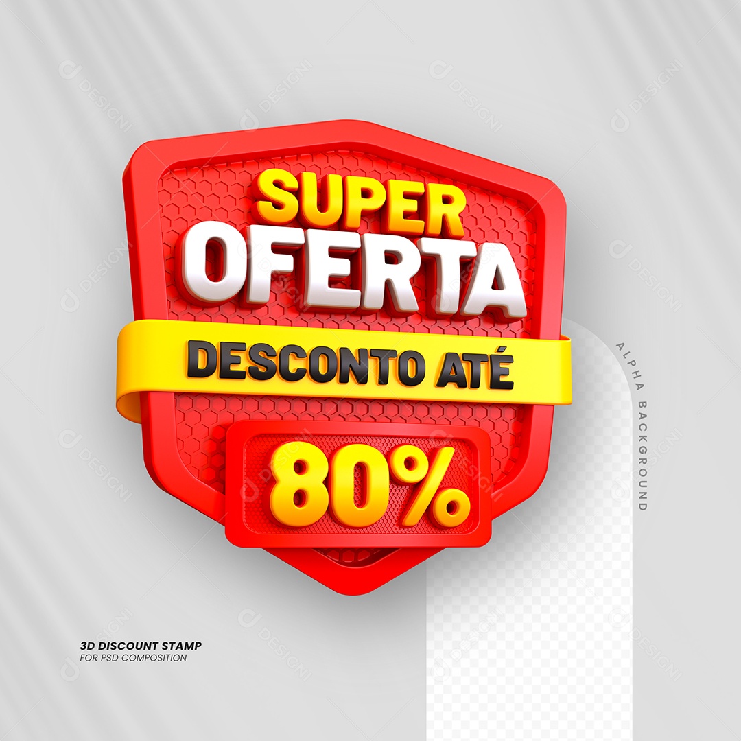 Super Oferta de 80% Selo 3D Amarelo e Branco para Composição PSD
