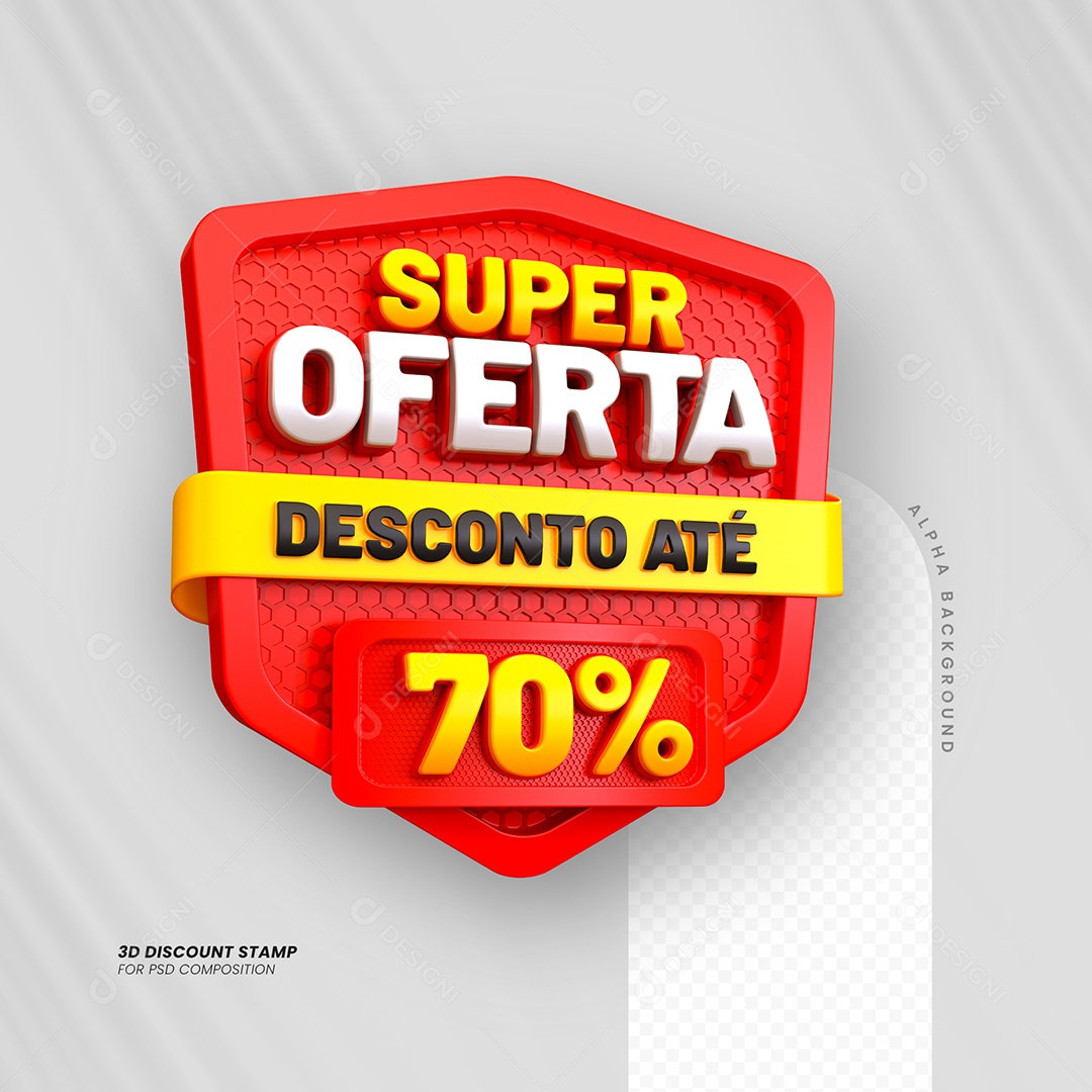 Super Oferta de 70% Selo 3D Amarelo e Branco para Composição PSD