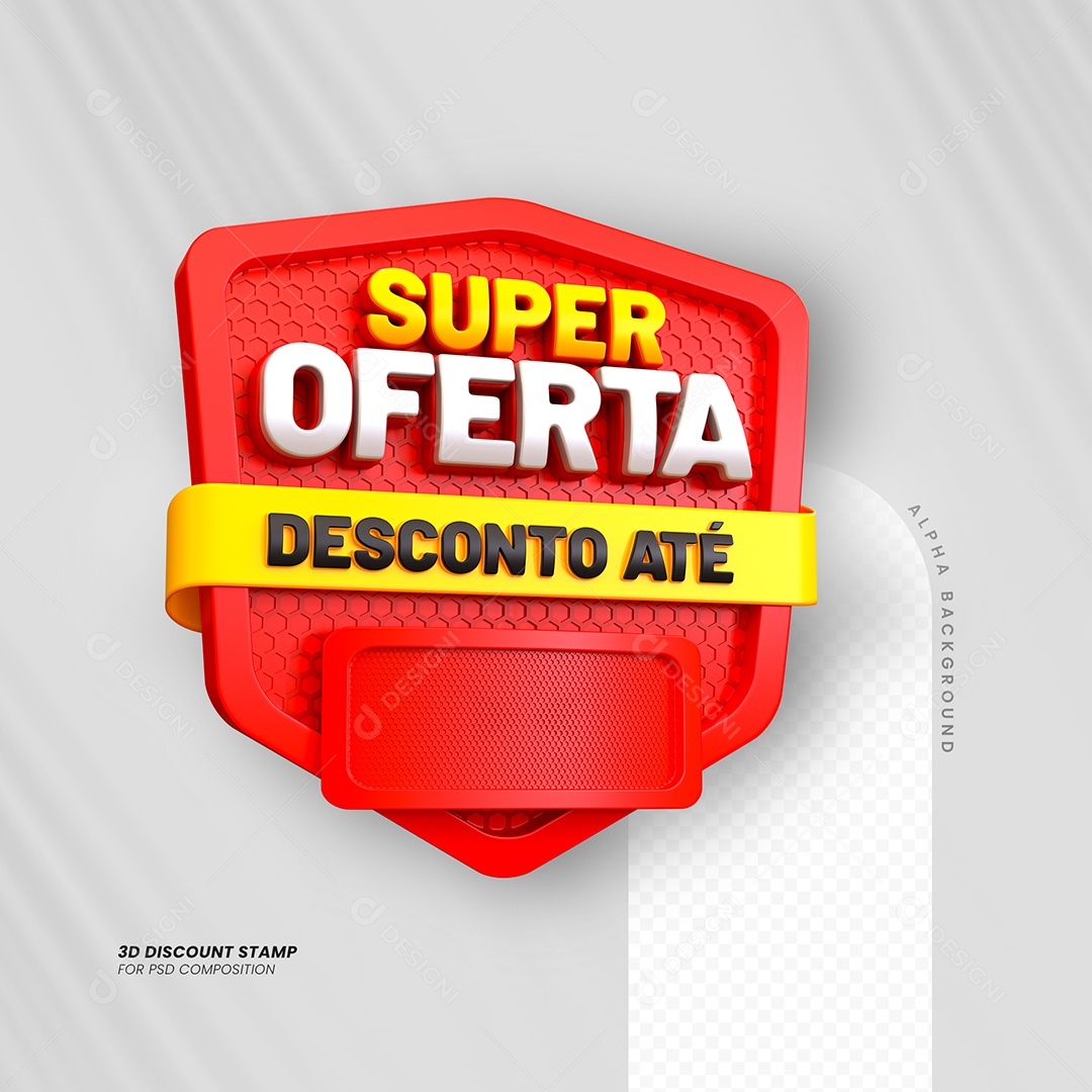 Super Oferta Desconto Selo 3D Amarelo Branco para Composição PSD