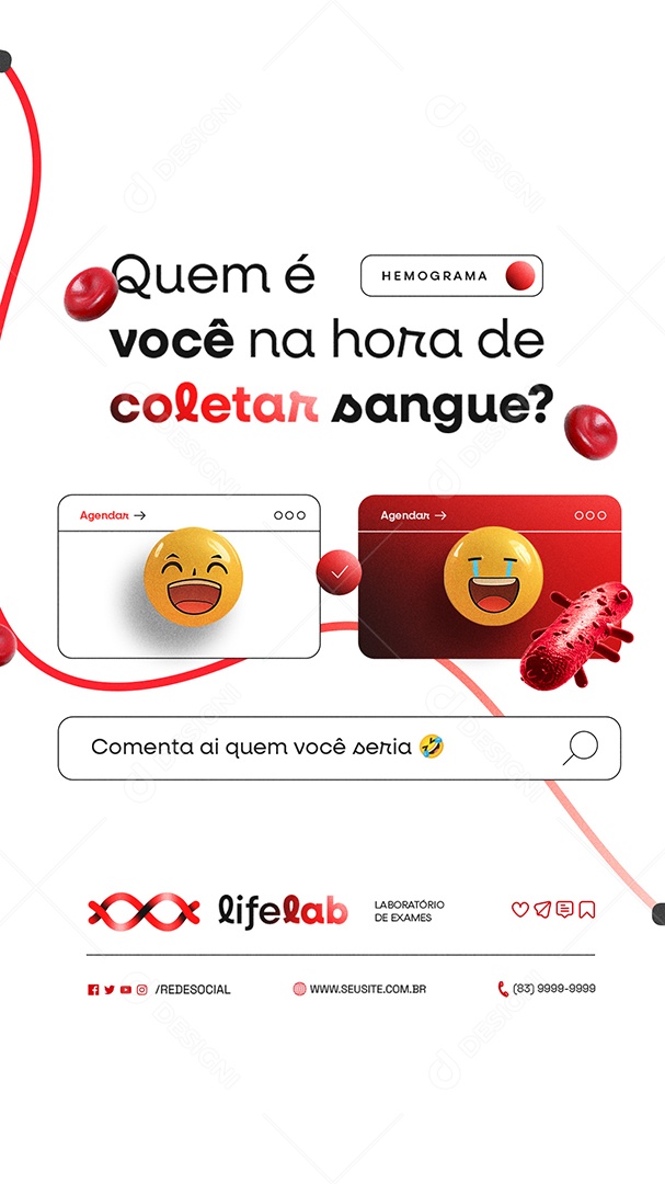 Story Laboratório de Exames Quem é Você na Hora de Coletar Sangue Social Media PSD Editável
