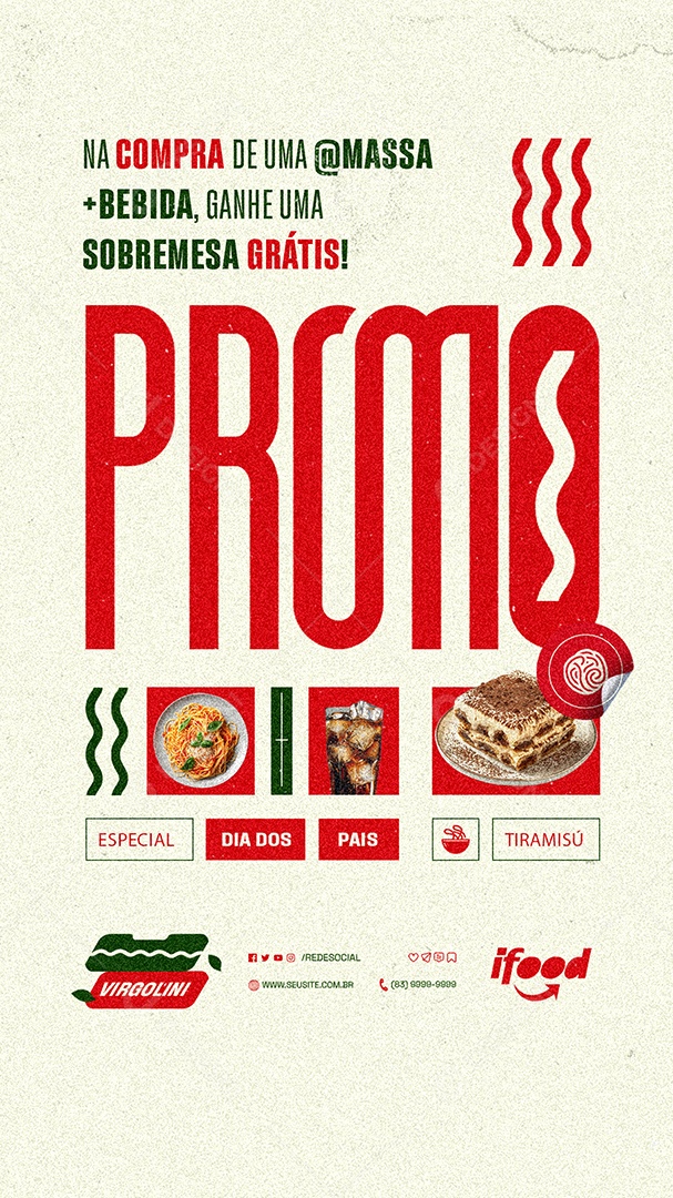 Story Restaurante de Massas Promo Especial Dia das Mães Sobremesa Grátis Social Media PSD Editável