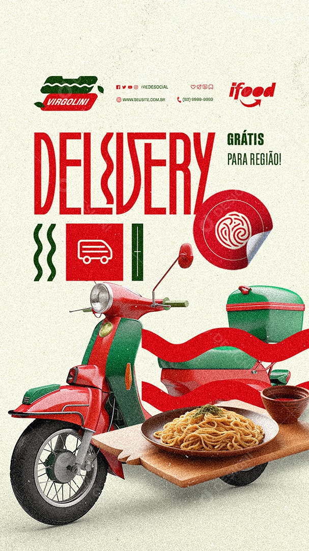 Story Restaurante de Massas Delivery Grátis para Região Social Media PSD Editável