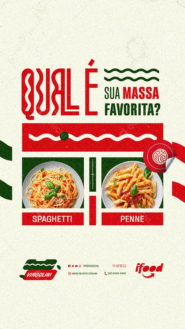 Story Restaurante de Massas Qual é Sua Massa Favorita Social Media PSD Editável
