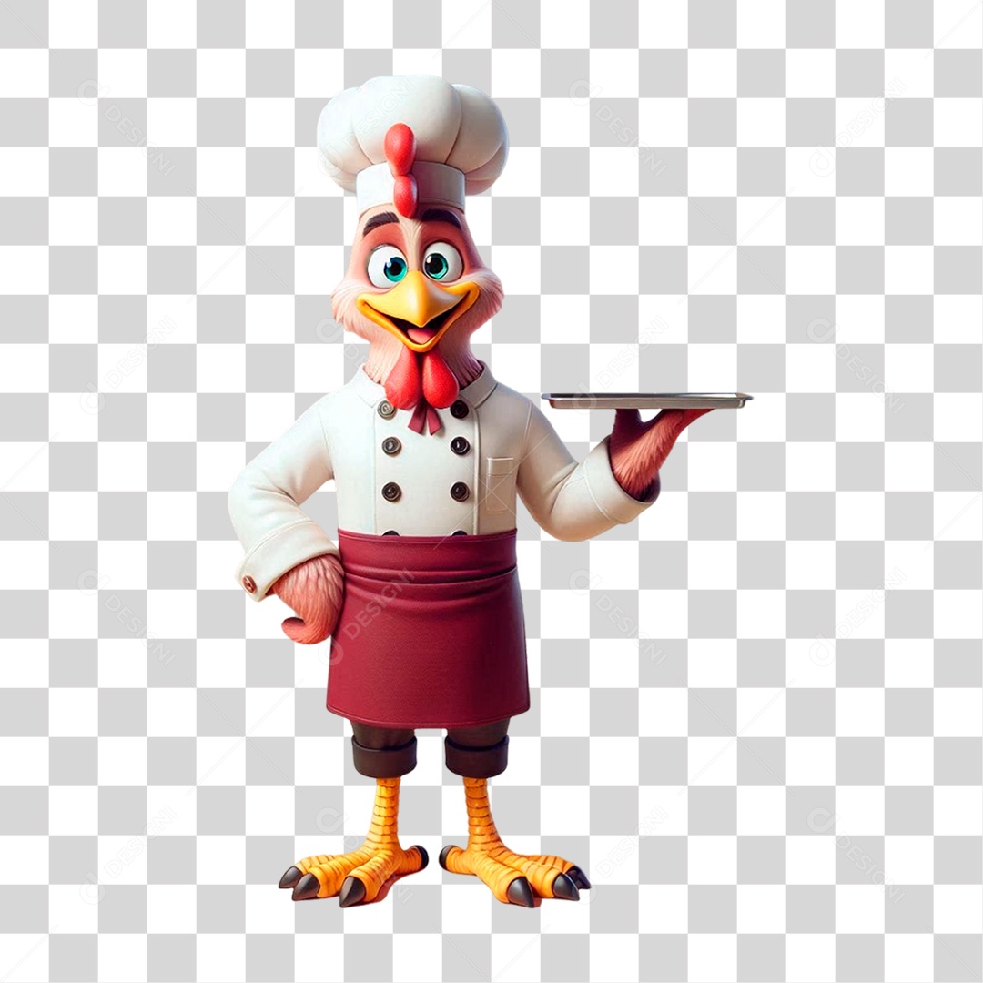 Mascote Animal Frango Chefe de Cozinha PNG Transparente