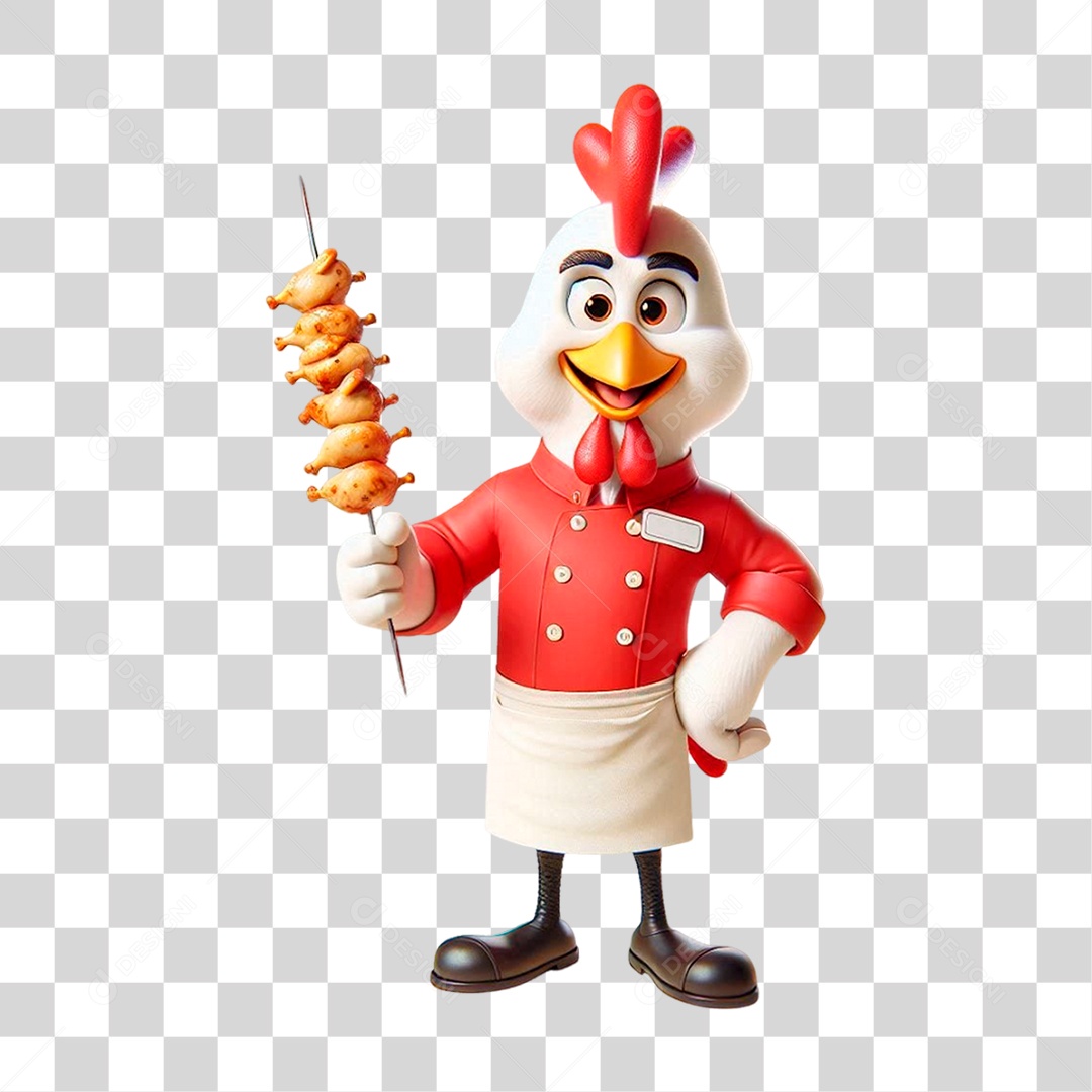 Mascote Animal Frango Segurando Segurando Espeto Cheef de Cozinha Png Transparente