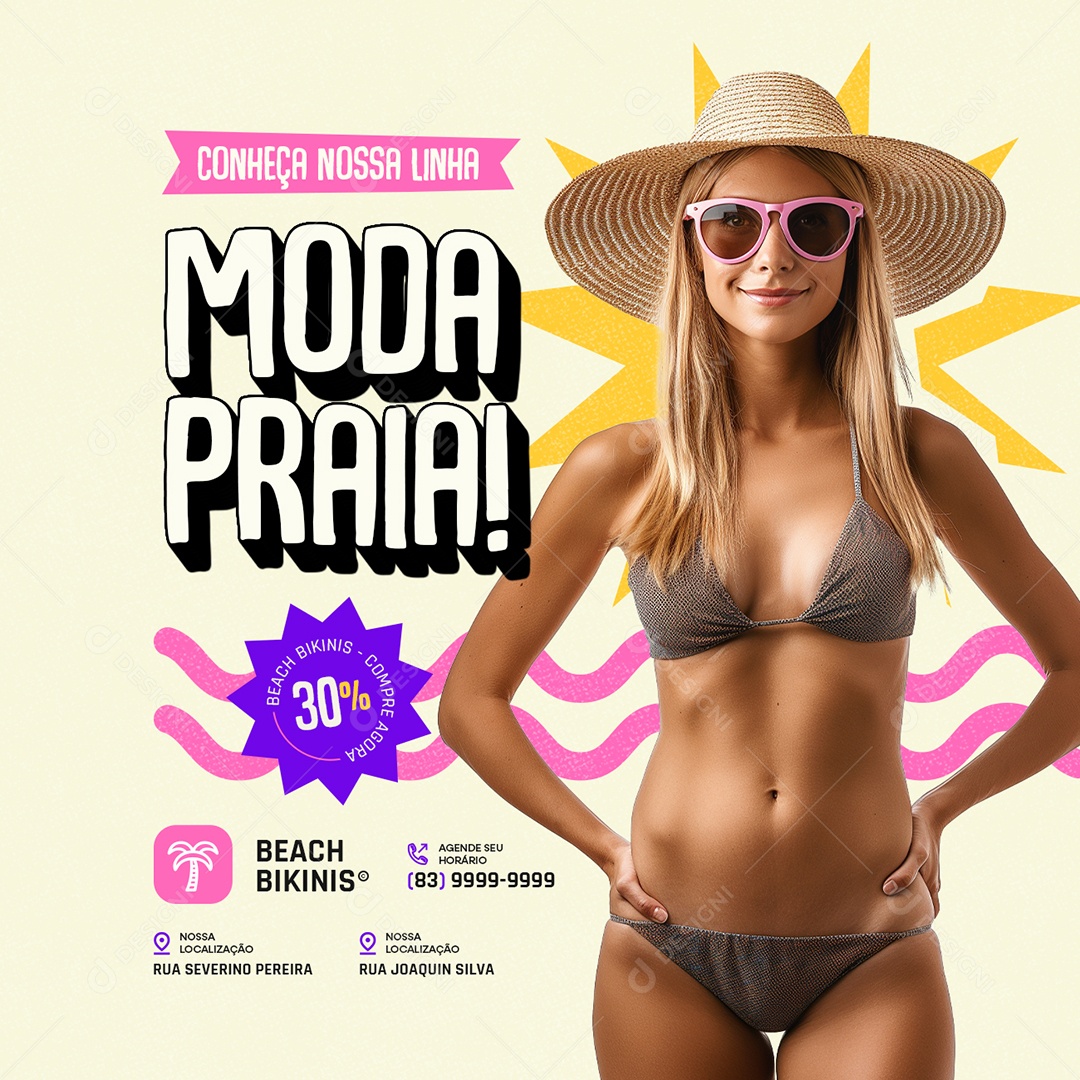 Social Media Conheça nossa Linha Moda Praia PSD Editável