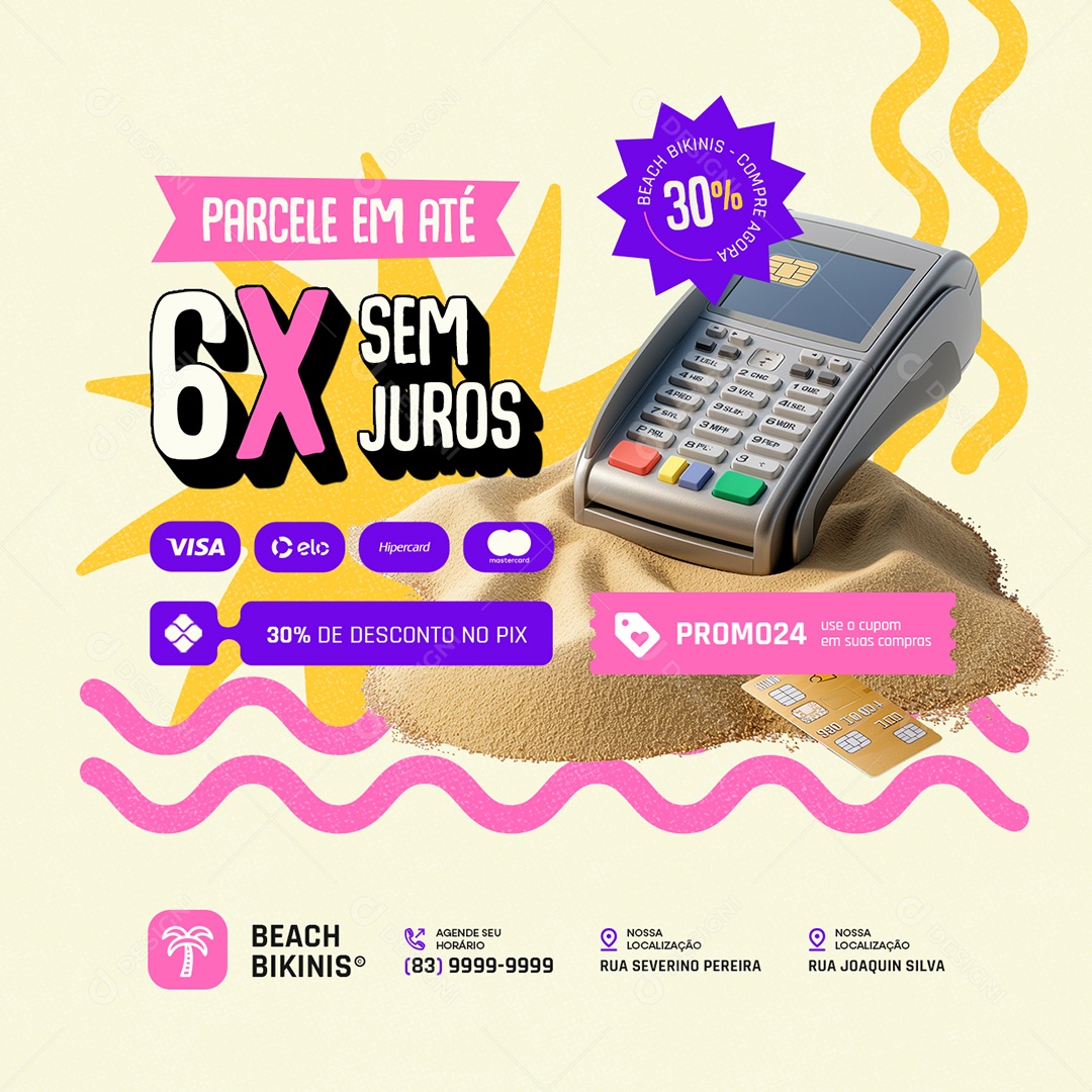 Moda Praia Parcele em Até 6xx Sem Juros Social Media PSD Editável