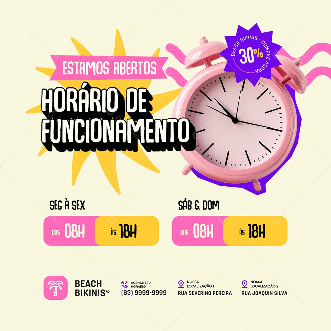 Moda Praia Estamos Abertos Social Media PSD Editável