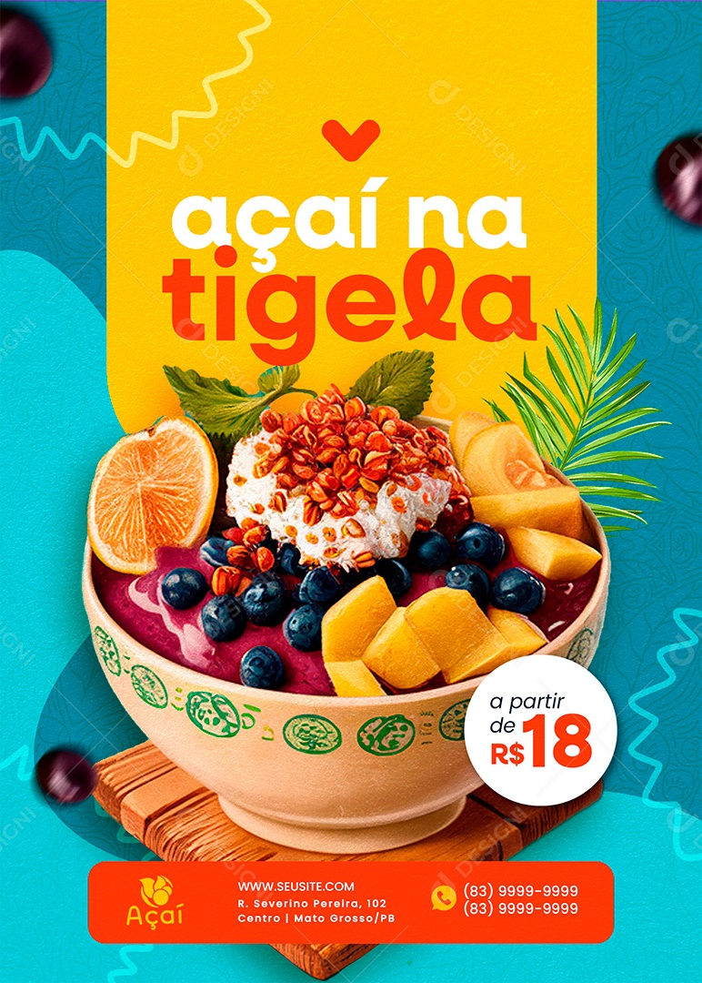 Flyer Açaí Açaí na Tigela Social Media PSD Editável