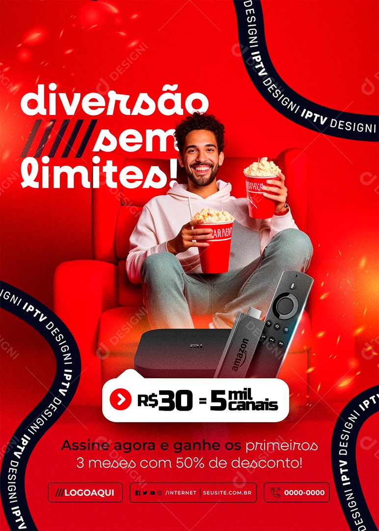 Flyer IPTV Diversão sem Limites Social Media PSD Editável