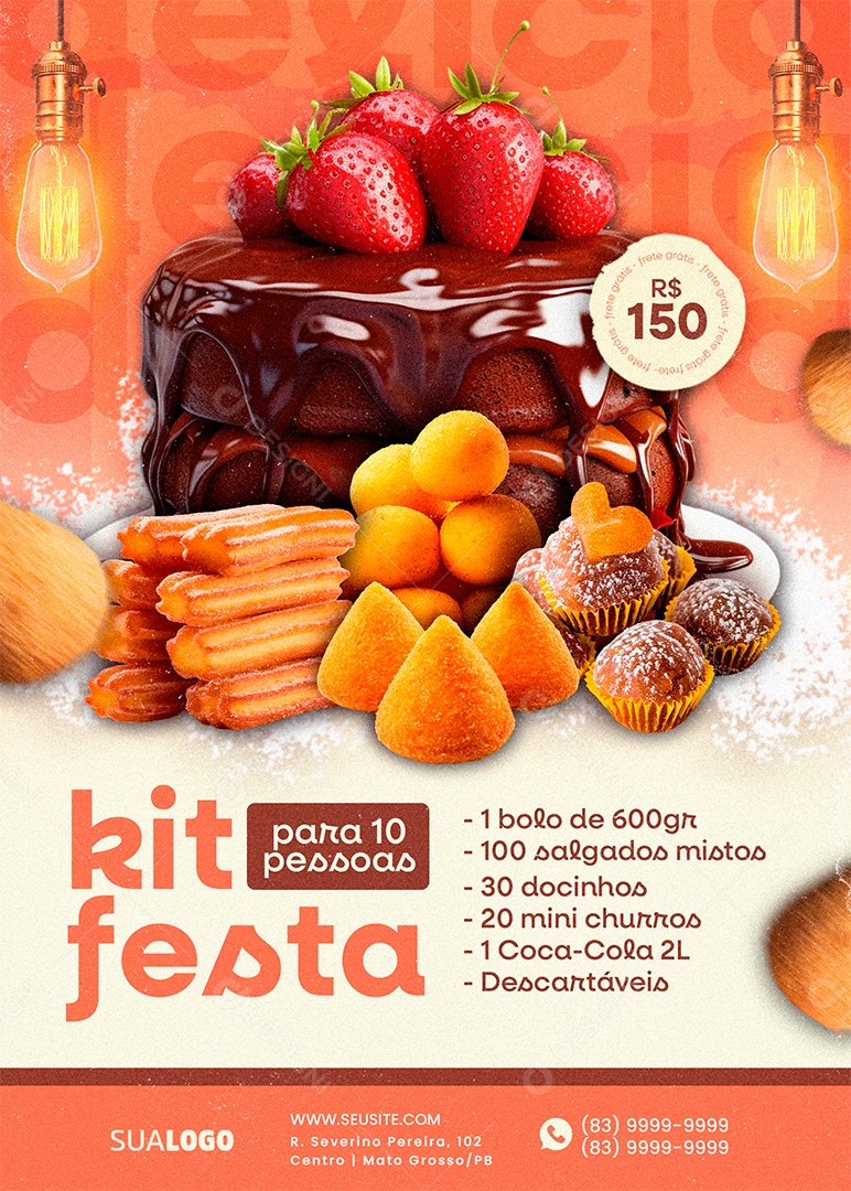 Flyer Lanchonete Kit Festa para 10 Pessoas Social Media PSD Editável
